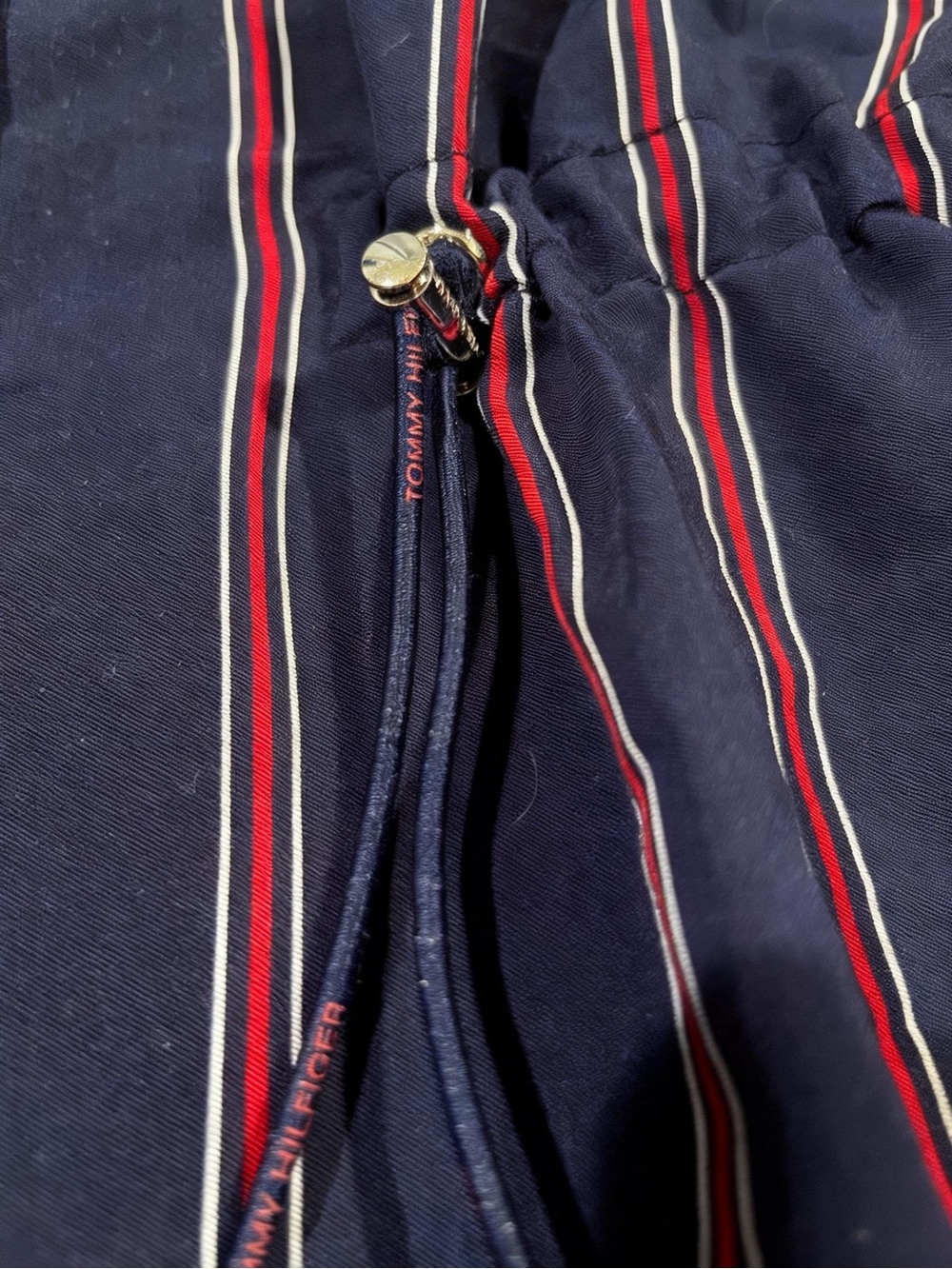 EUC Tommy Hilfiger Navy Red & White PinStripe Zippered Shirt/Shirt Dress Medium - Picture 10 of 13